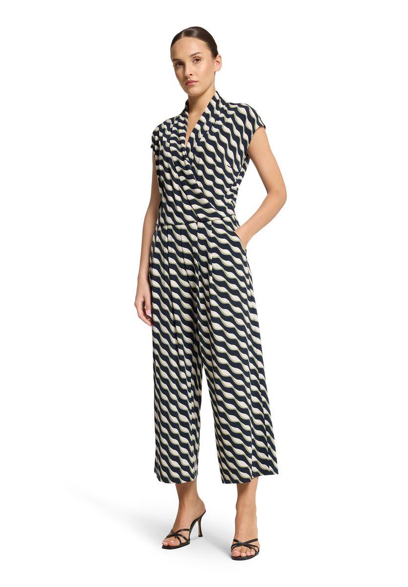 Gemusterter Jumpsuit mit Culotte und Cap-Ärmeln