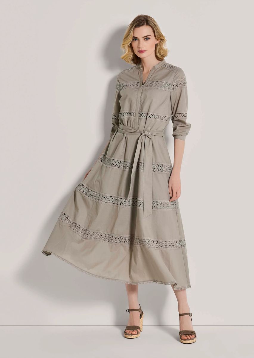 Midi-Hemdblusenkleid mit Spitzeneinsätzen