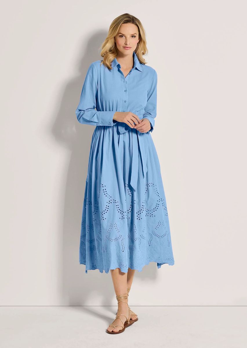 Hemdblusen-Midikleid mit Lochstickerei