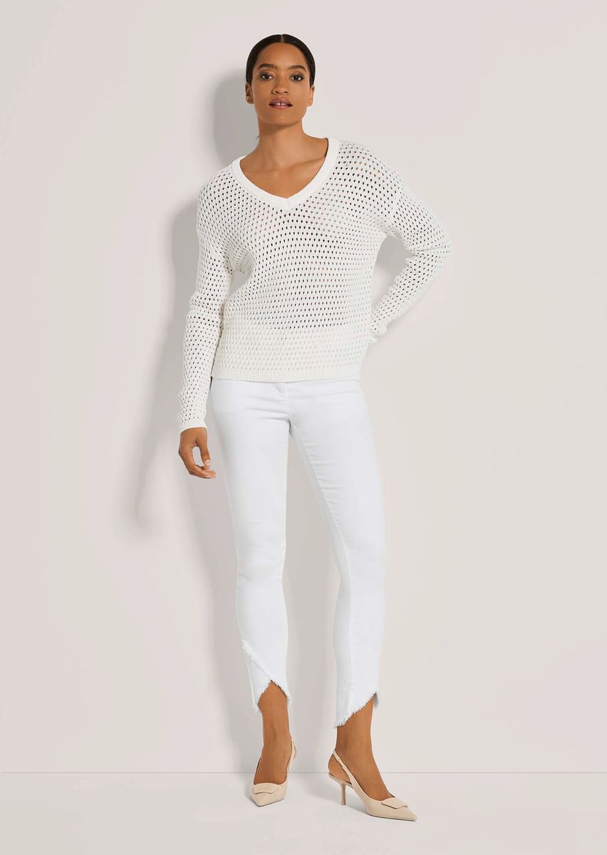 Ajour-Strickpullover mit V-Ausschnitt