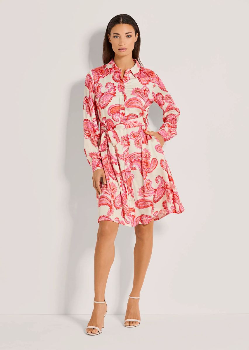 Hemdblusenkleid mit Paisley-Print und Bindeband