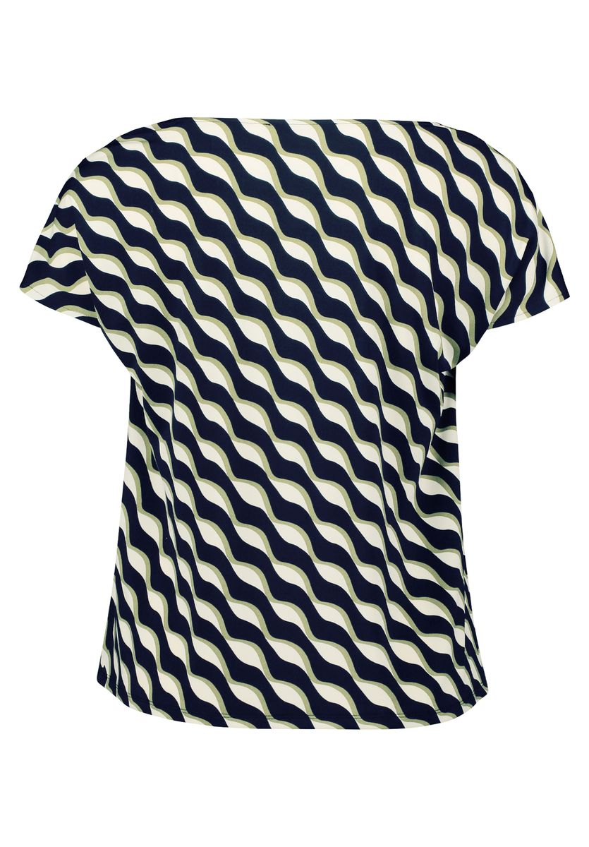 Grafisches Wellenmuster Shirt mit Wasserfallausschnitt