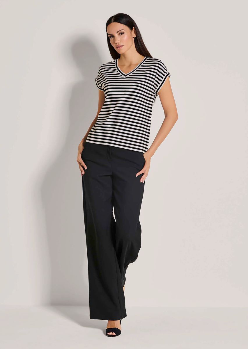 Gestreiftes V-Shirt mit Strass-Besatz