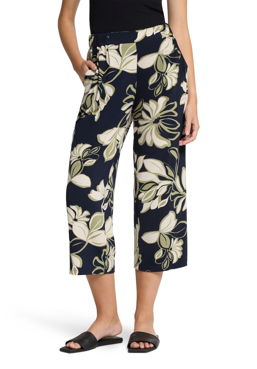 Schlupfhose mit Blumenmuster und Bundfalten