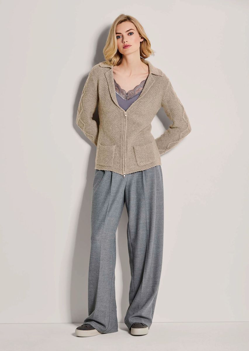 Kaschmir-Strickblazer mit Reißverschluss und Zopfmuster