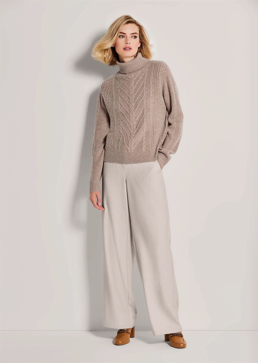 Kaschmir-Rollkragenpullover mit Zopfmuster