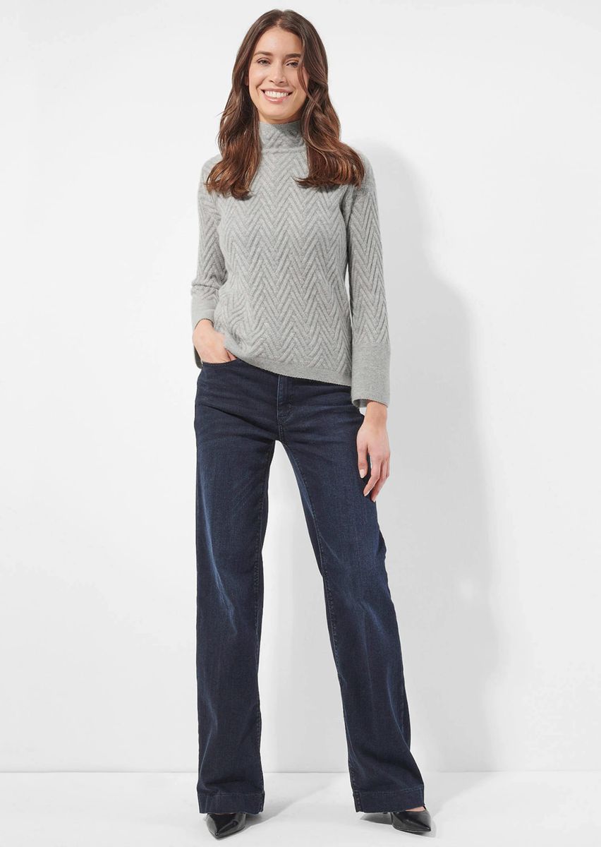 Kaschmirpullover mit Struktur und Trompetenärmeln