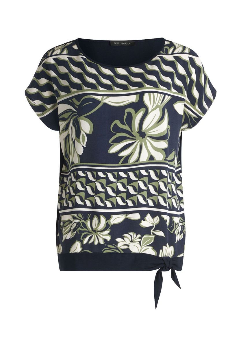Jersey-Top mit Blumenmuster und Bindeband