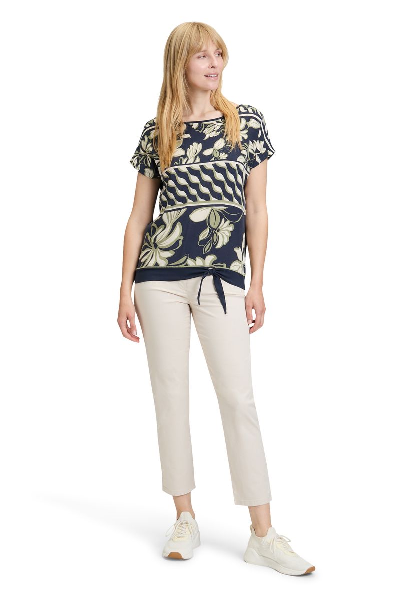 Jersey-Top mit Blumenmuster und Bindeband