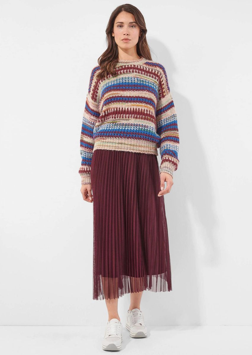 Gestreifter Oversize-Pullover mit Stehkragen