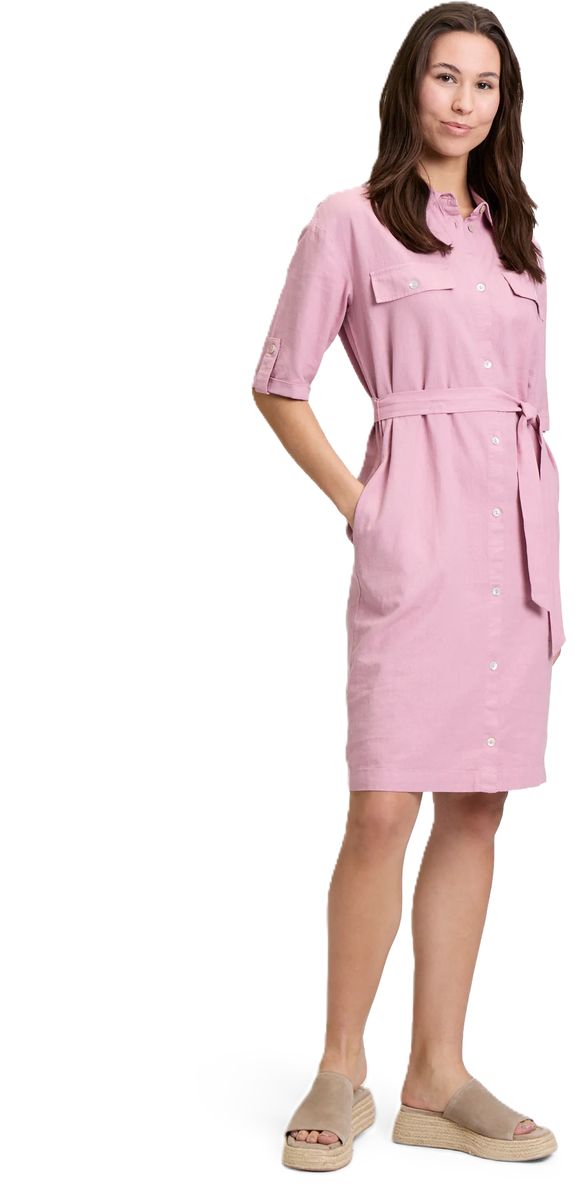 CARTOON Hemdblusenkleid, Brusttaschen, Leinenanteil, für Damen, lila, 34