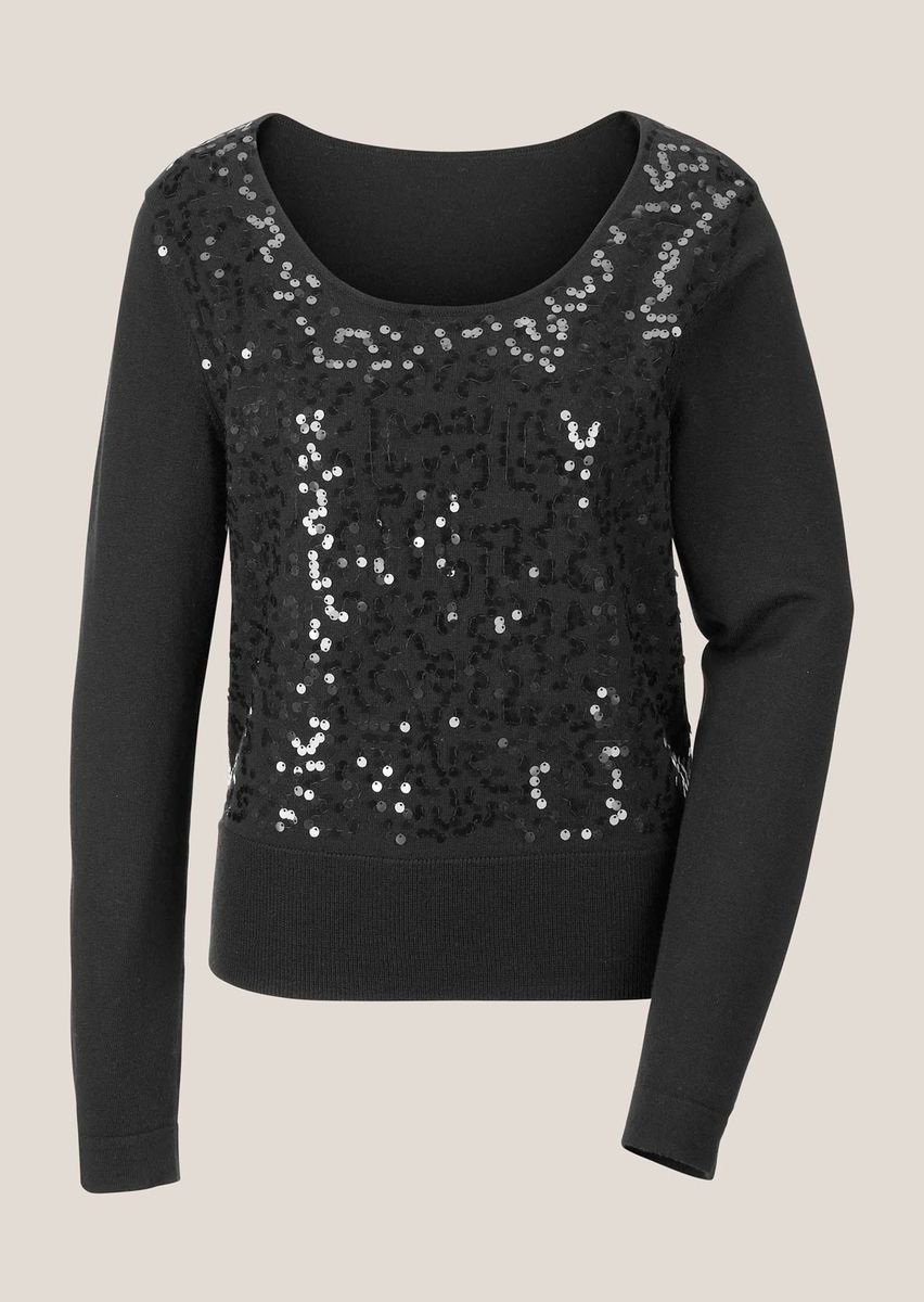 Rundhals-Pullover mit Pailletten-Verzierung