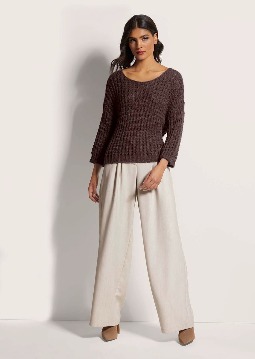 Boxy Ajour-Strick Alpaca Pullover