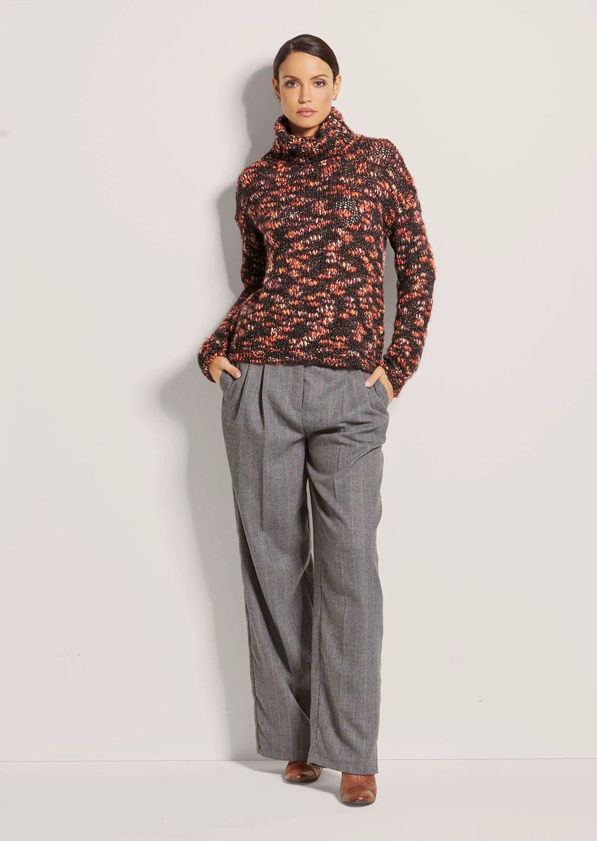 Grobstrick-Rollkragenpullover in Melange-Optik