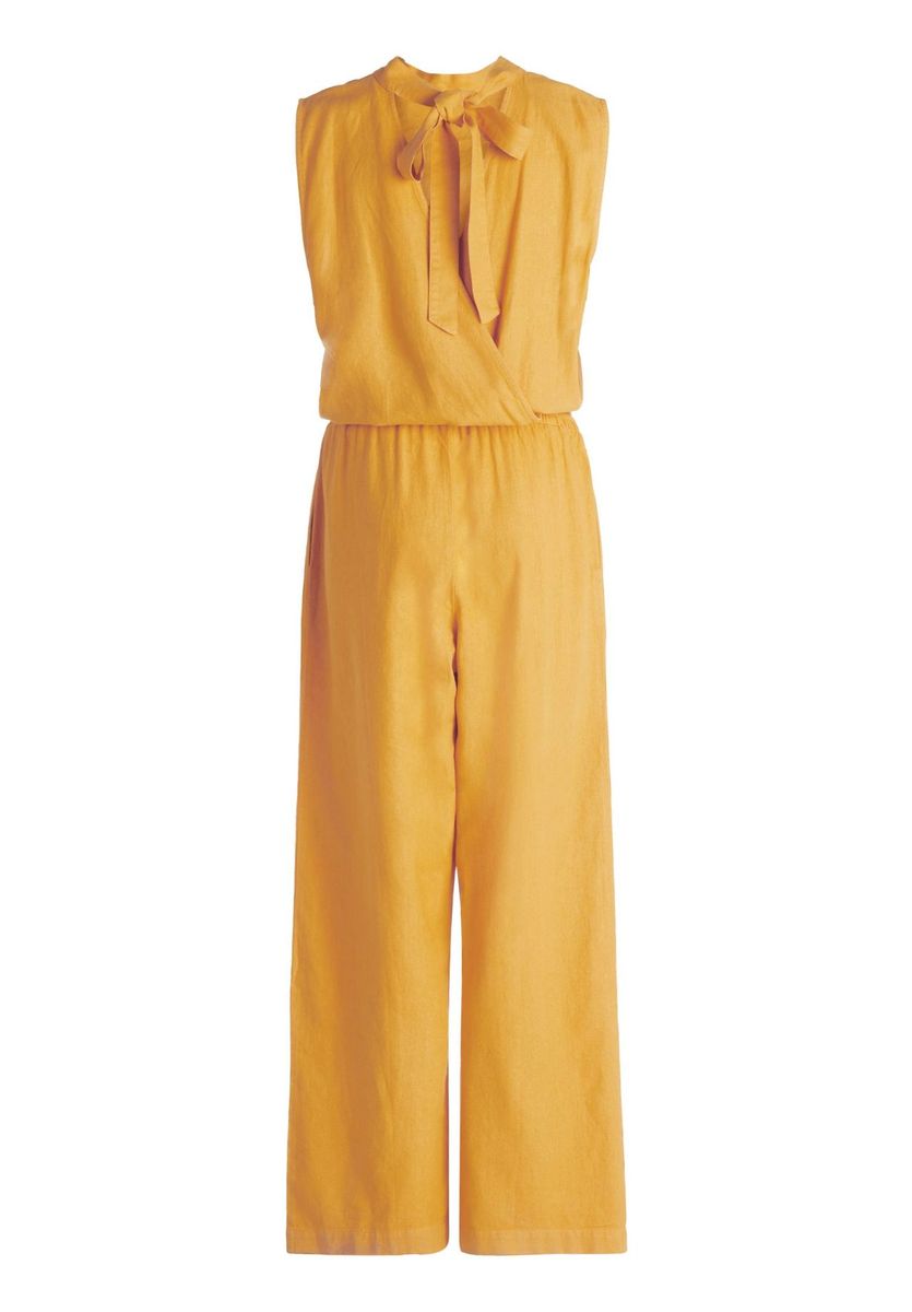 Ärmelloser Jumpsuit mit Stehkragen und Leinenanteil