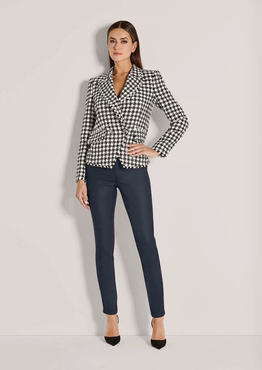 Bouclé-Blazer mit Hahnentritt und Fransen