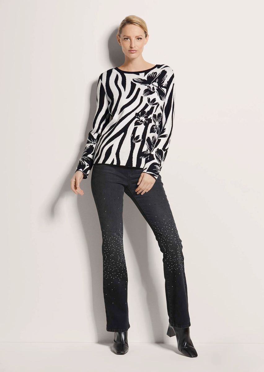 Intarsien-Pullover mit Zebra und Blumen