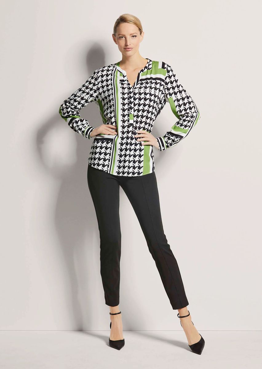 Geometrische Hahnentritt-Tunika-Bluse
