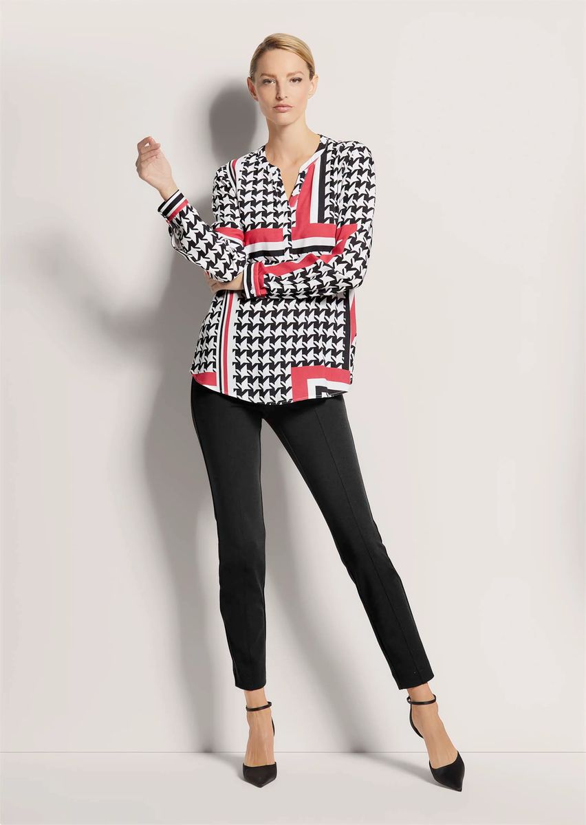 Grafische Tunika-Bluse mit Hahnentritt-Muster