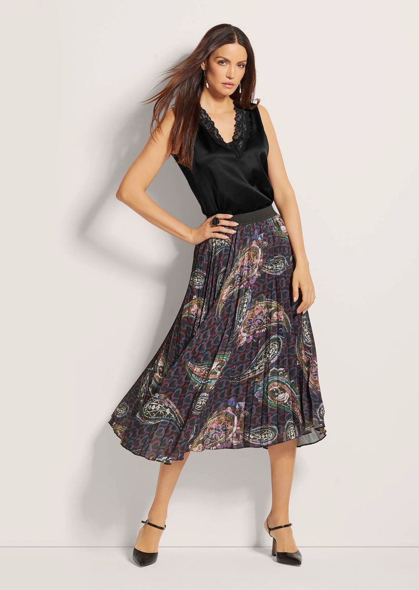 Schwingender Plisseerock mit Paisley-Muster