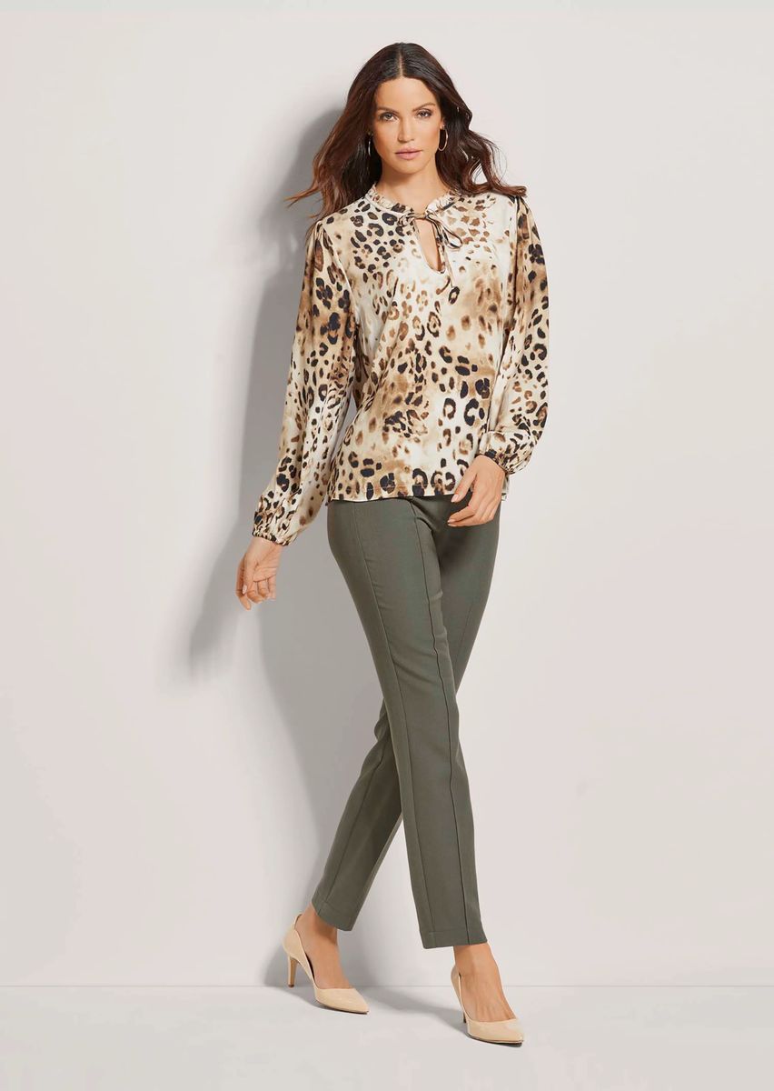 Tunika-Bluse mit Tierdruck und Rüschen