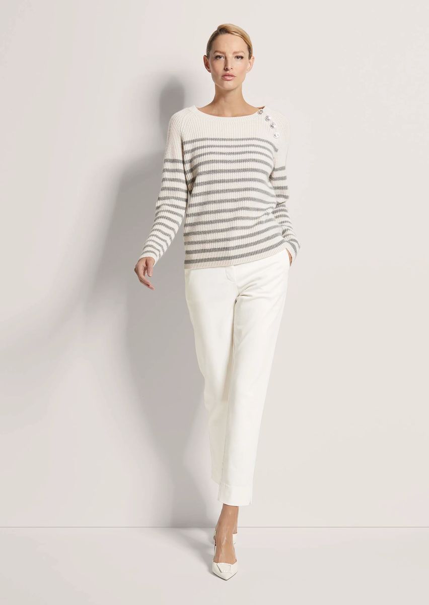 Gestreifter Kaschmir-Mix Knopf-Pullover