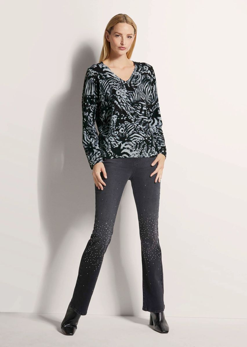 V-Ausschnitt-Pullover mit abstraktem Animal-Print