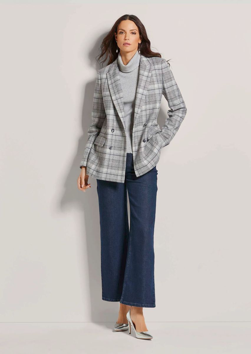 Langer zweireihiger Blazer mit Karomuster