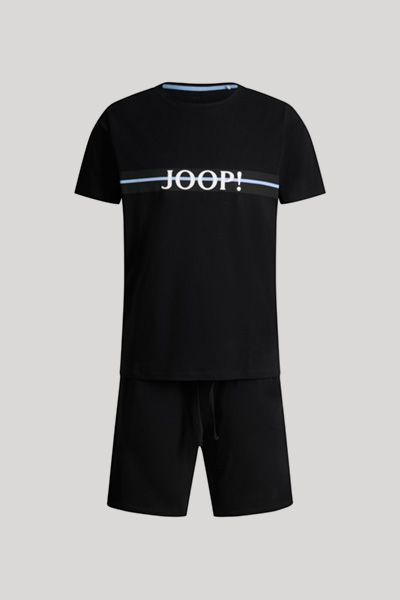 Joop! Schwarzes Baumwoll-Pyjama-Set mit Logo-Print und Shorts