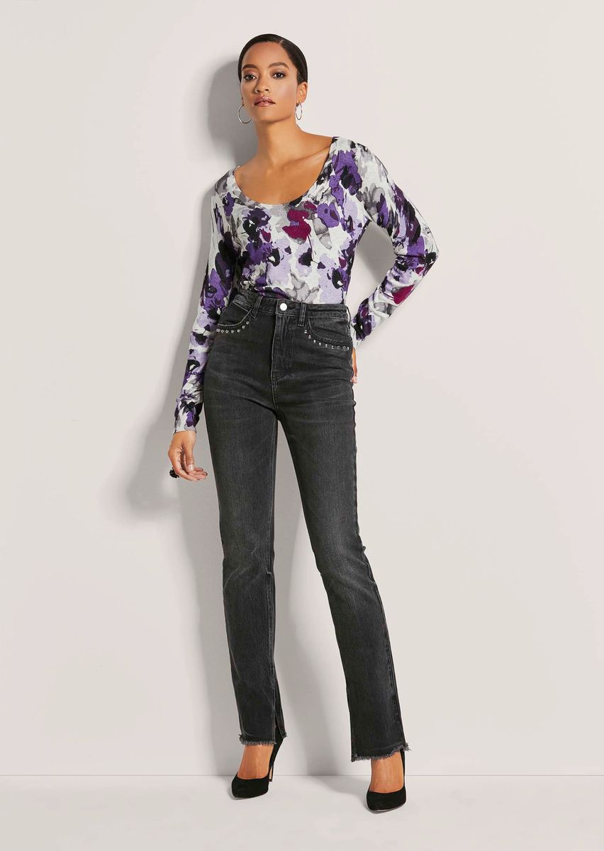 Schmal geschnittene High-Waist-Nietenjeans