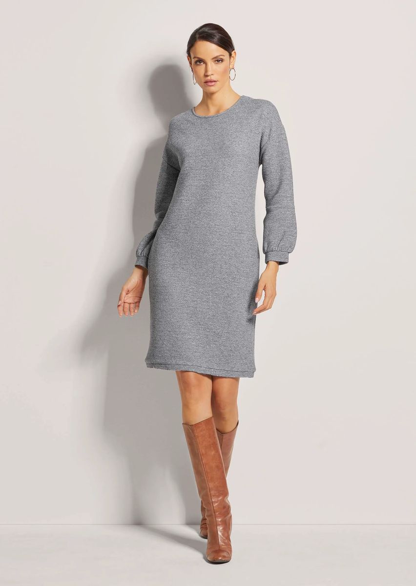 Strukturiertes Strickkleid mit Ballonärmeln