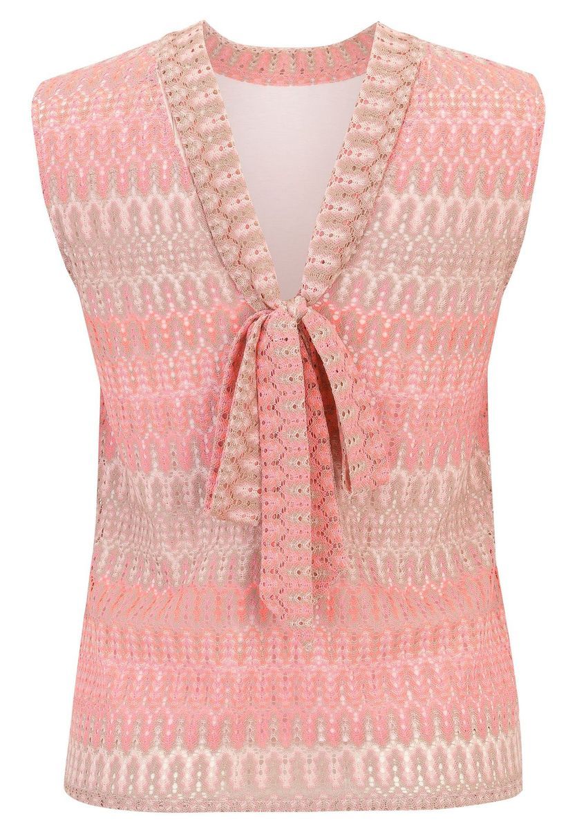 Pink & Beige Ärmelloses Zickzack-Top