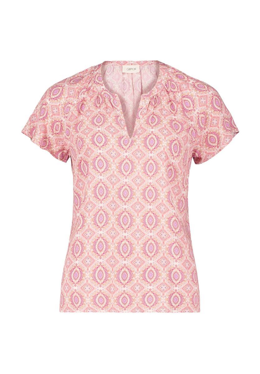 Bedruckte Bluse mit Schlitzkragen und kurzen Ärmeln