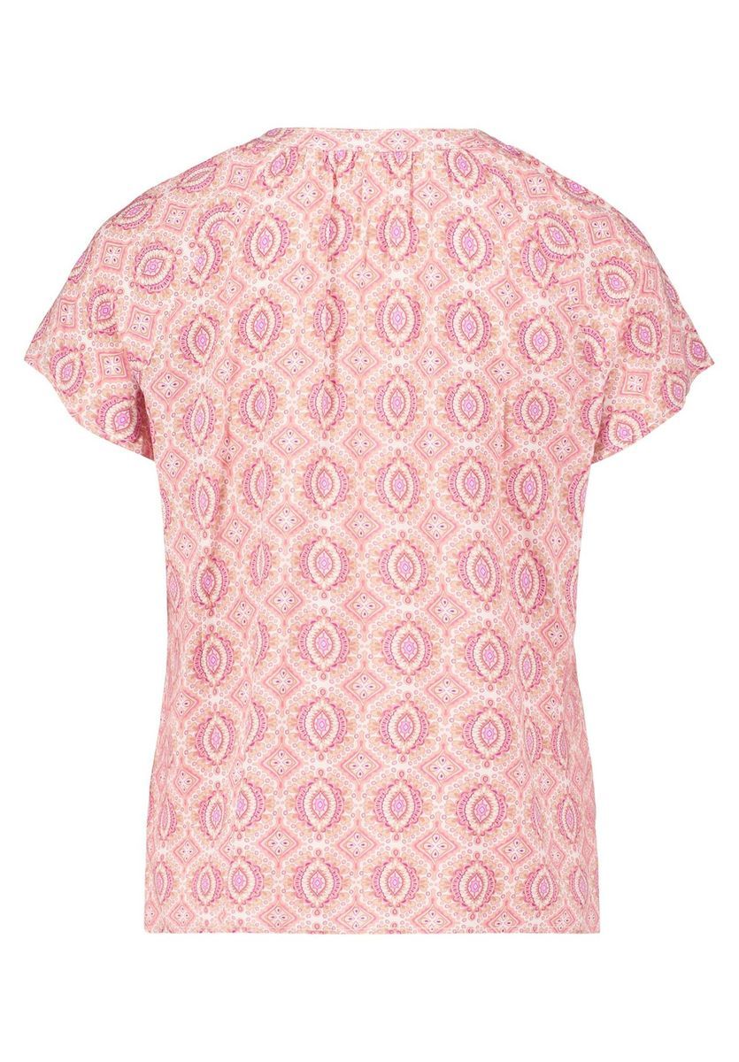 Bedruckte Bluse mit Schlitzkragen und kurzen Ärmeln