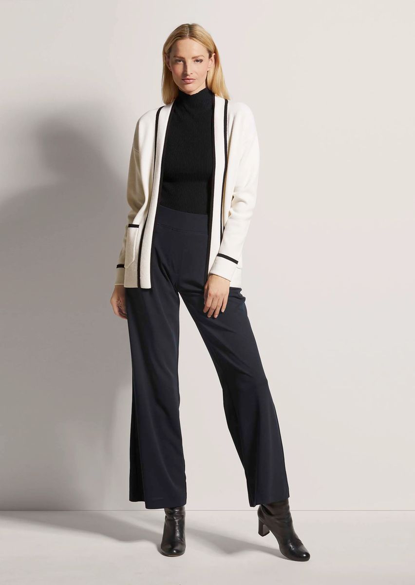 Lange Strickjacke mit Kontrastborte