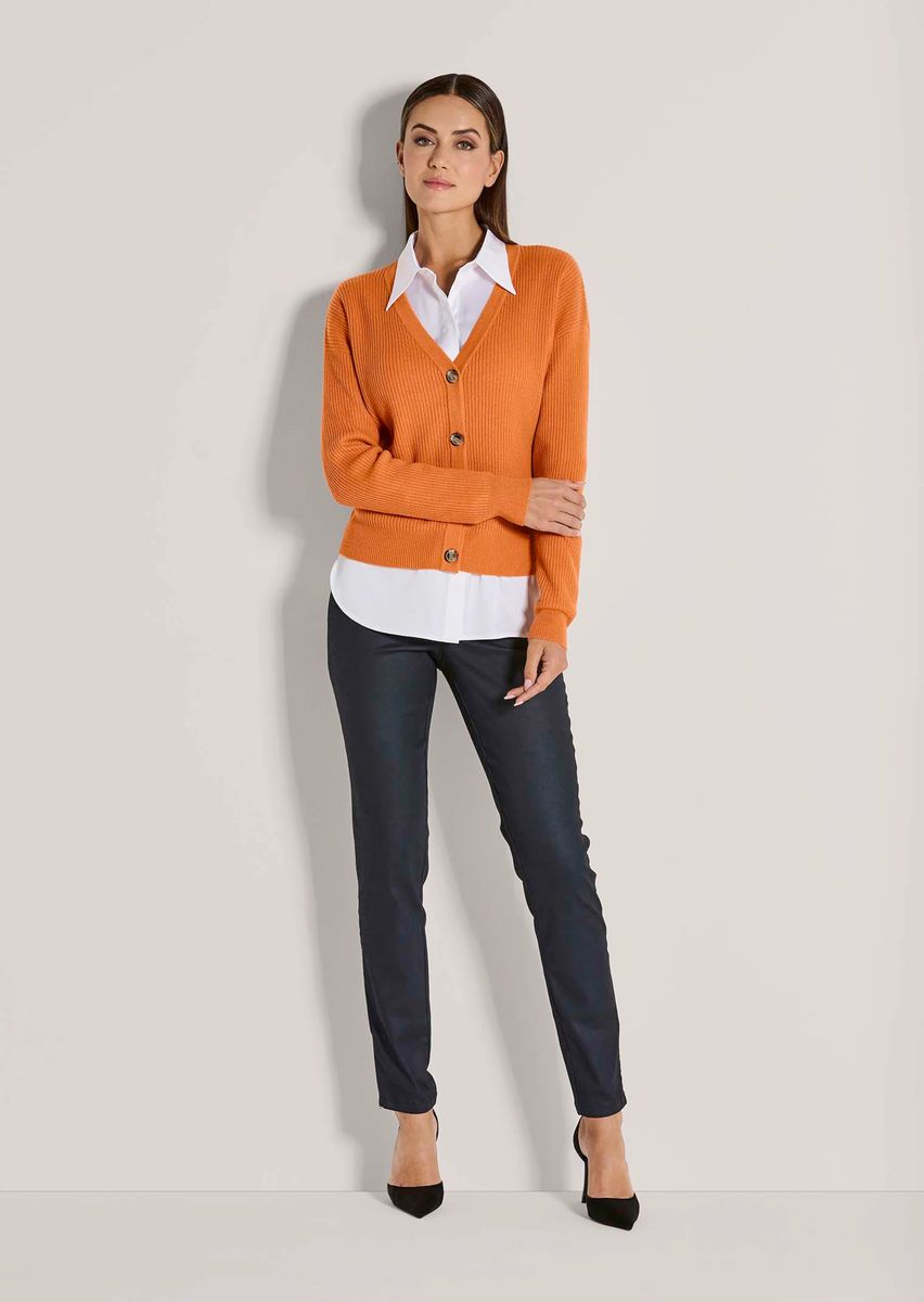 Rippstrick-Cardigan mit Kaschmir-Anteil