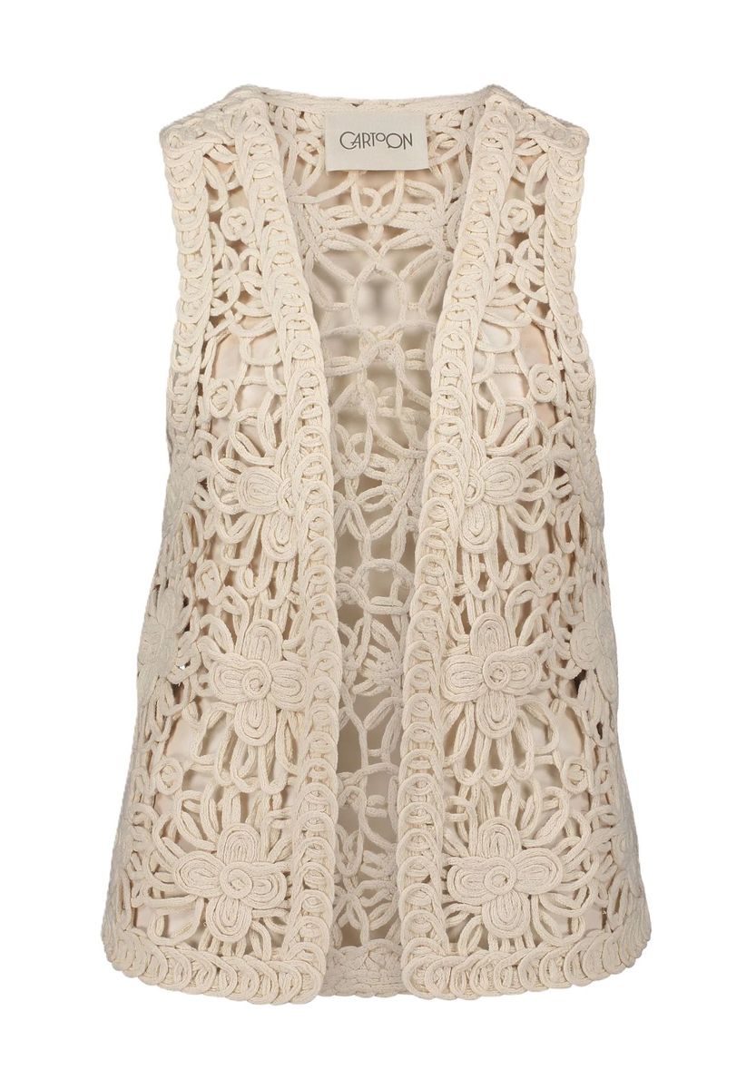 Gehäkelte Weste ohne Verschluss mit Blumendetail