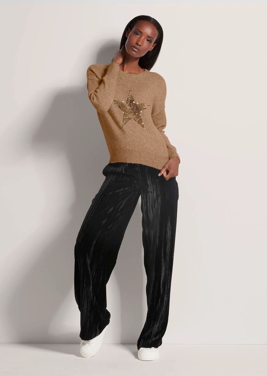 Rundhals-Pullover mit Paillettenstern