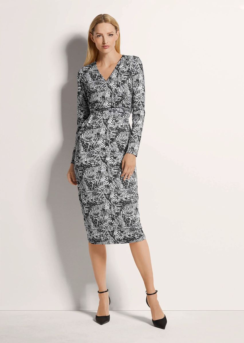Midikleid in Wickel-Optik mit Abstraktem Print