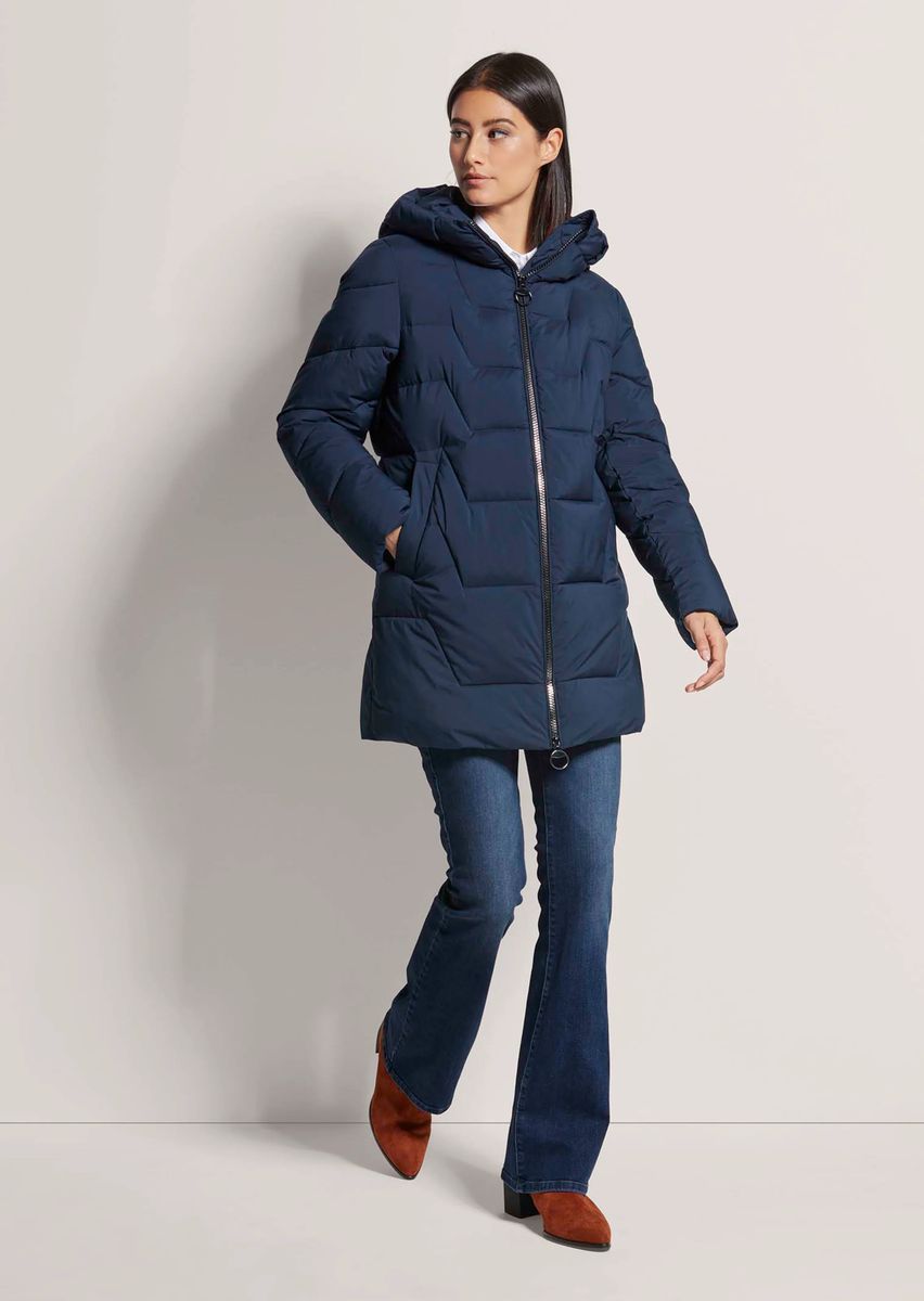 Geometrisch gesteppte Kapuzen-Pufferjacke