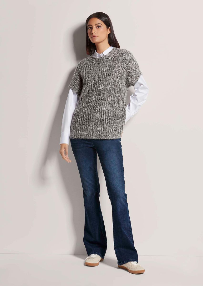 Glitzernder Kurzarm-Strickpullover mit Metallic-Effekt