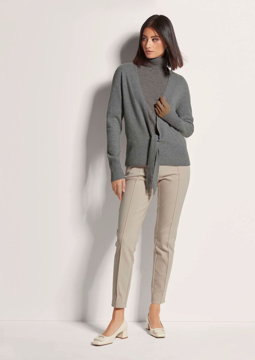 Kaschmir-Strickjacke mit Bindeband und V-Ausschnitt