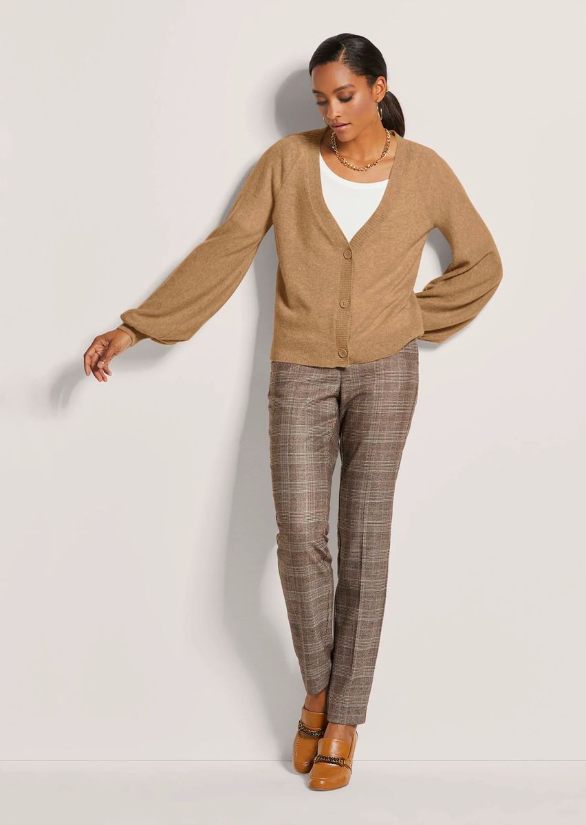 Kaschmir-Strickjacke mit modischen Ballonärmeln