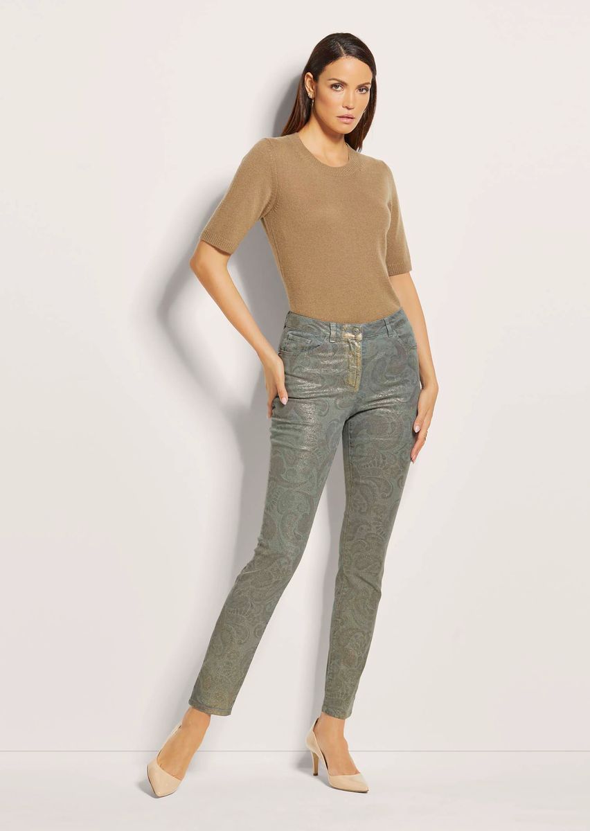 Schmale Jeans mit Metallic-Paisleymuster