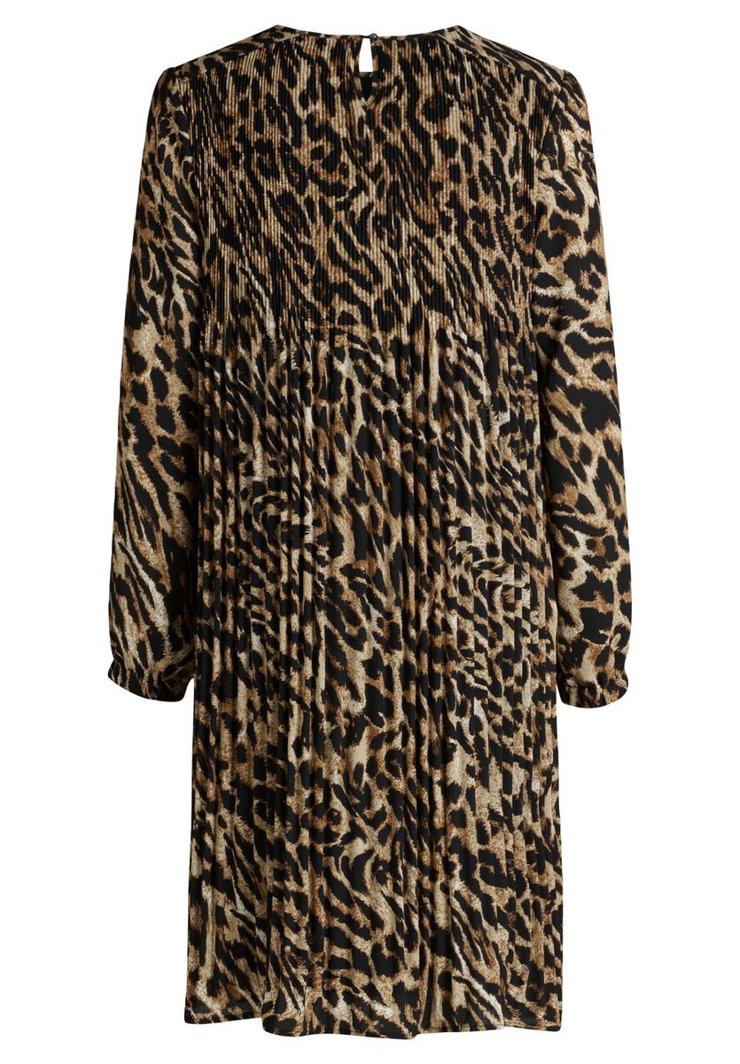 Plissee Kleid mit Animal Print und langen Ärmeln