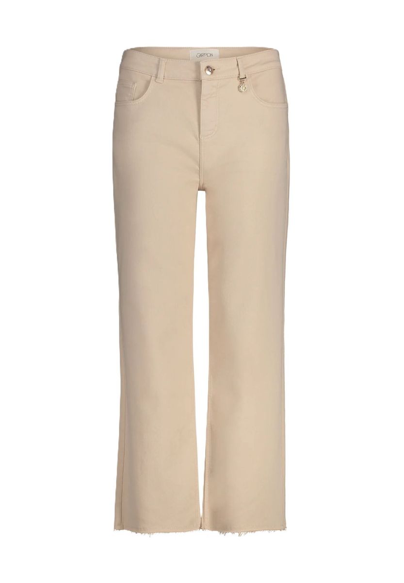 Cropped Beige Wide-Leg Chino Hose