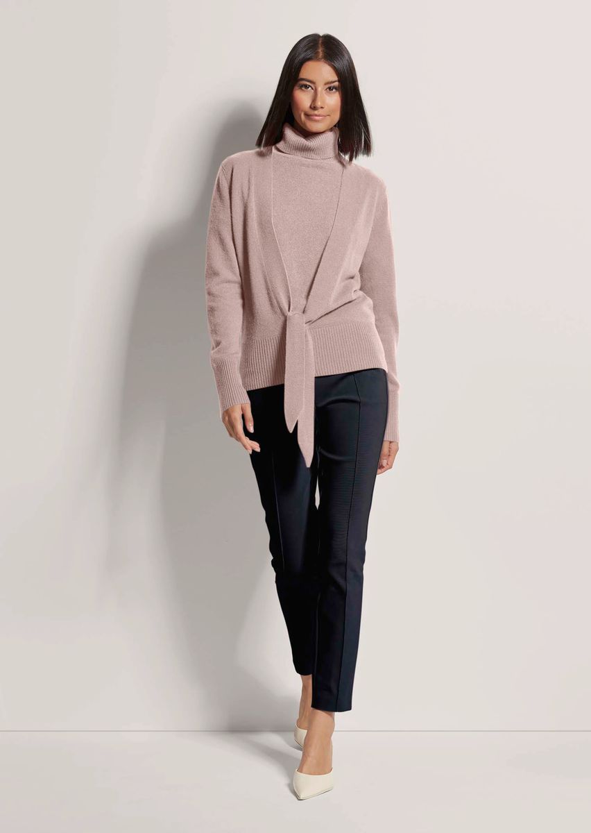 Kaschmir-Strickjacke mit Bindeband und V-Ausschnitt