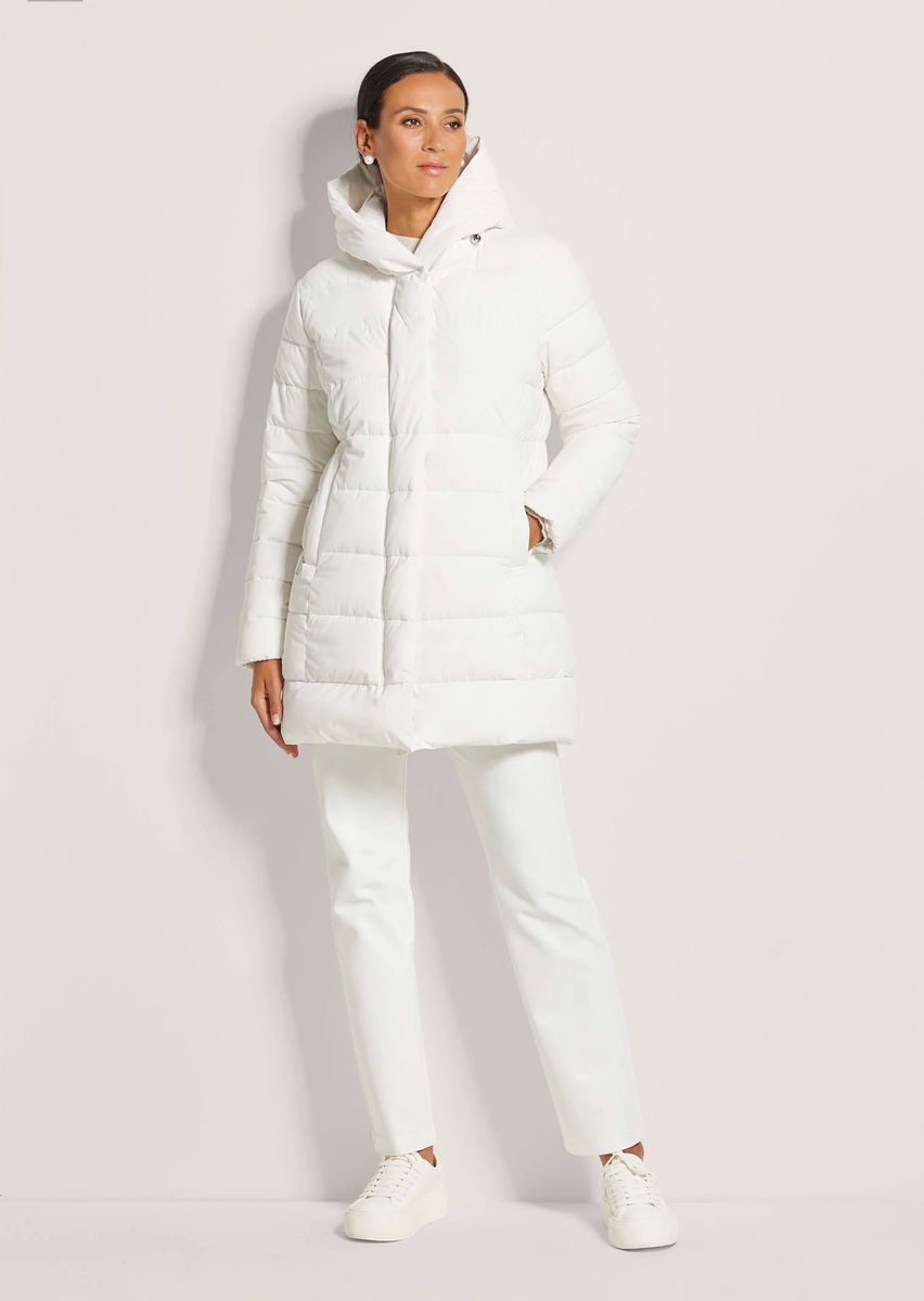 Lange Kapuzen-Steppjacke