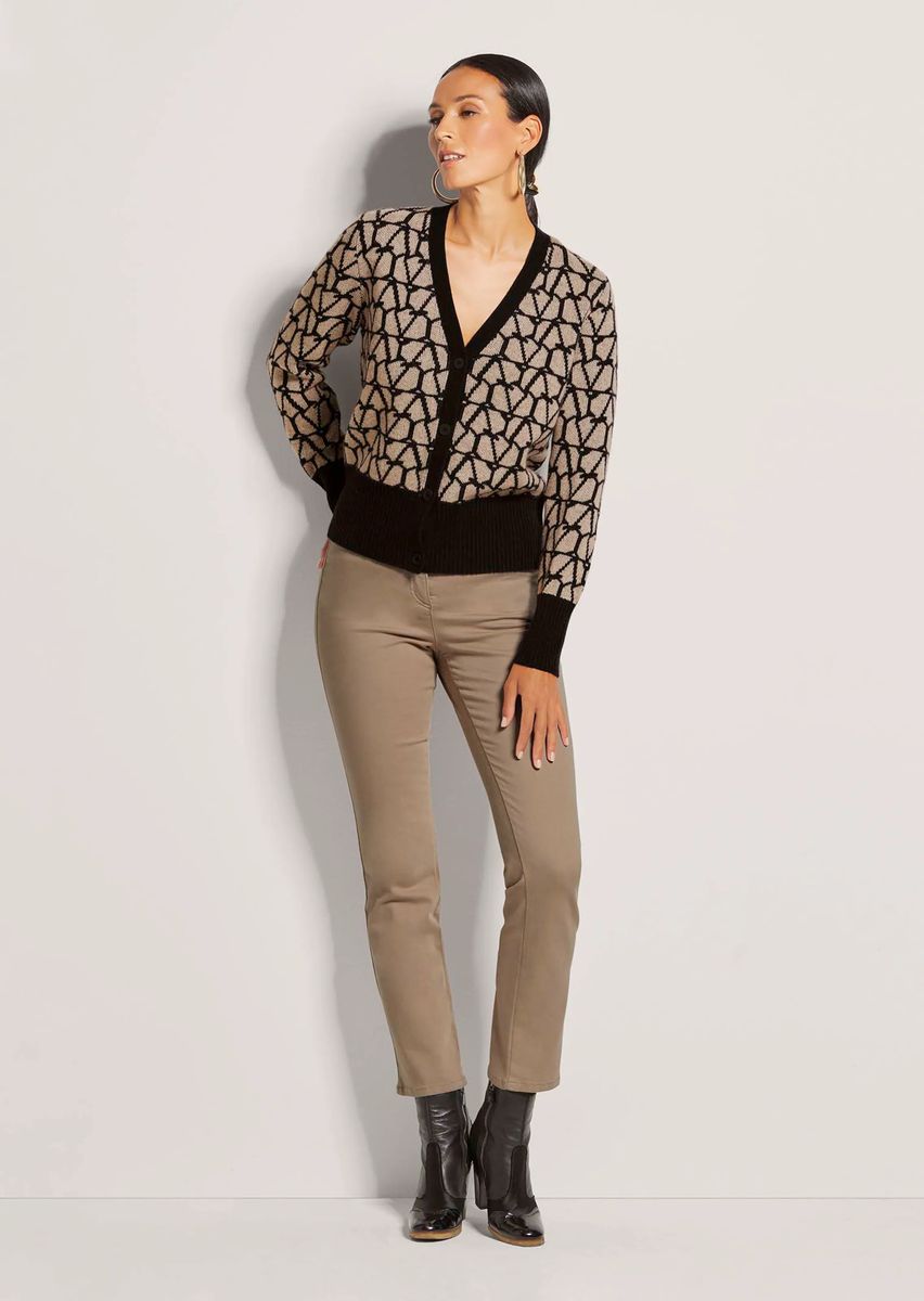 Geometrische Jacquard-Kaschmir-Strickjacke