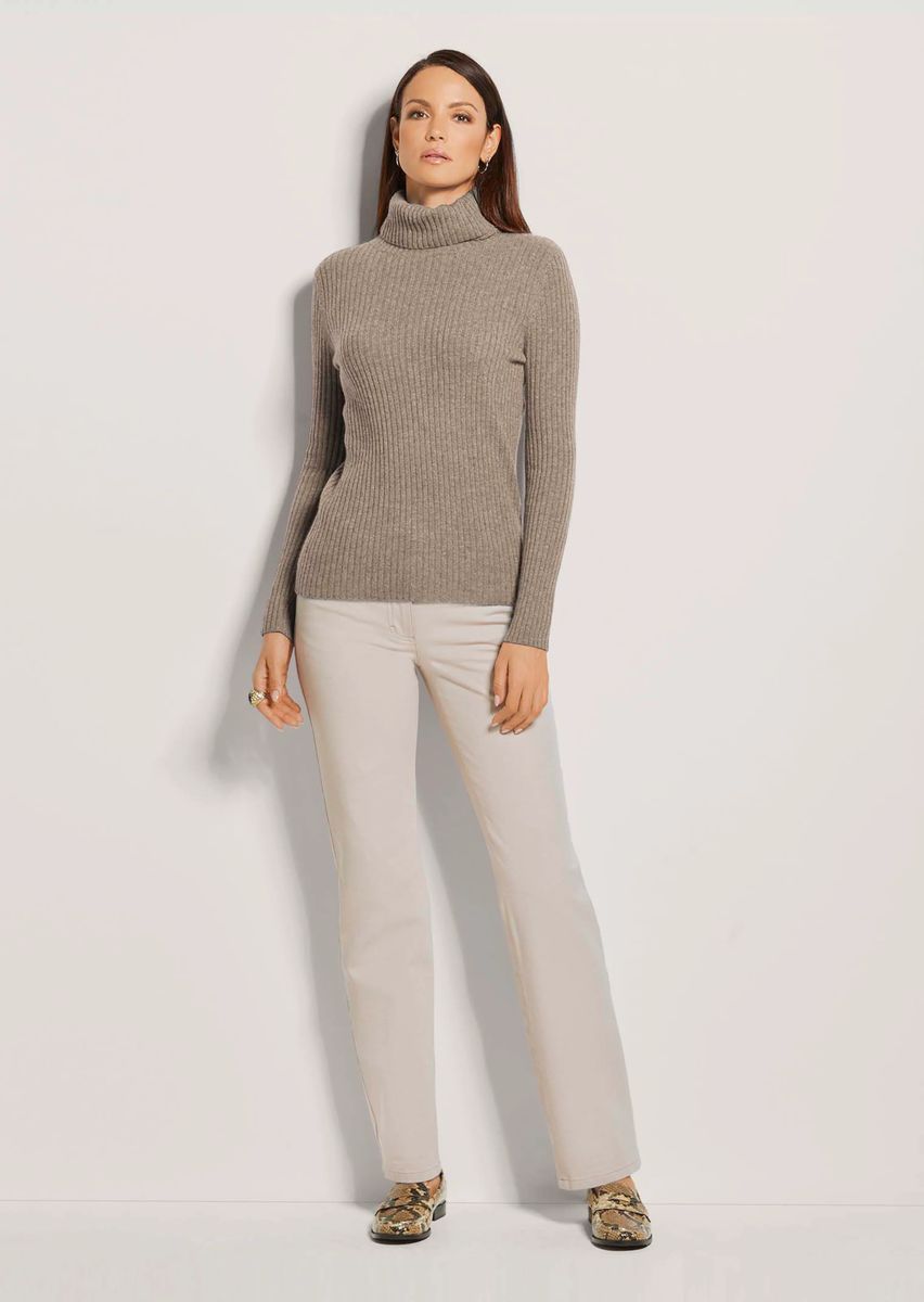Rippstrick-Rollkragenpullover aus Kaschmir